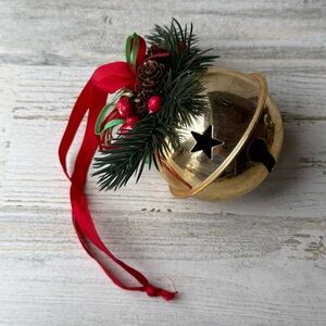 Large Vintage Gold Brass Jingle Bell Christmas Decor